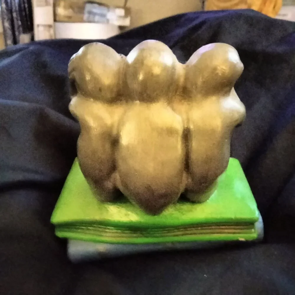 Vintage 1970s Hand Made Chalkware Three Wise Monkeys Books Plaster Figurine Folk